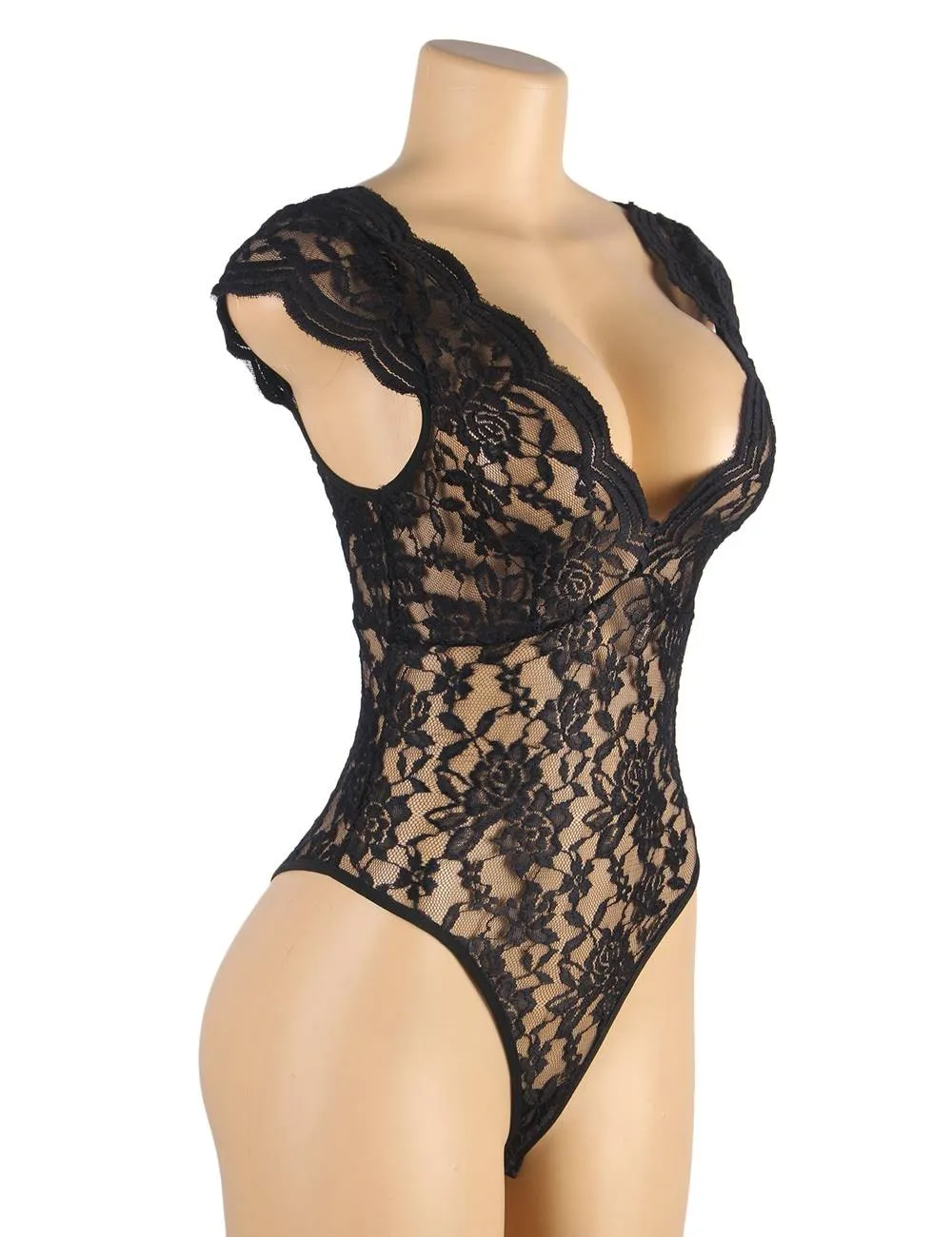 New Sexy White Deep V backless Full Lace Teddy With Farawlaya