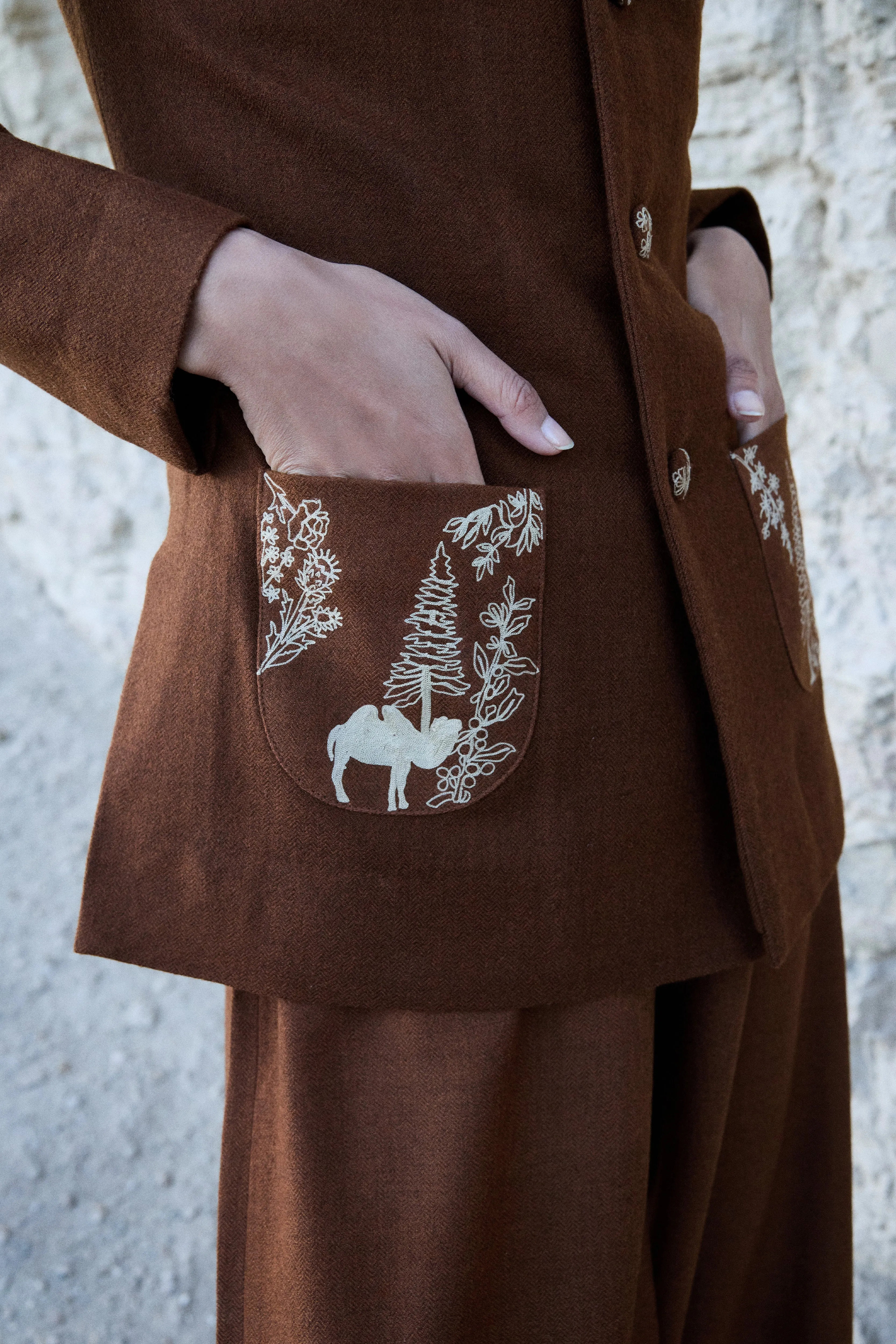 Nubra Woollen Top Jacket (Maple) & Nyoma Woollen Pants (Maple)