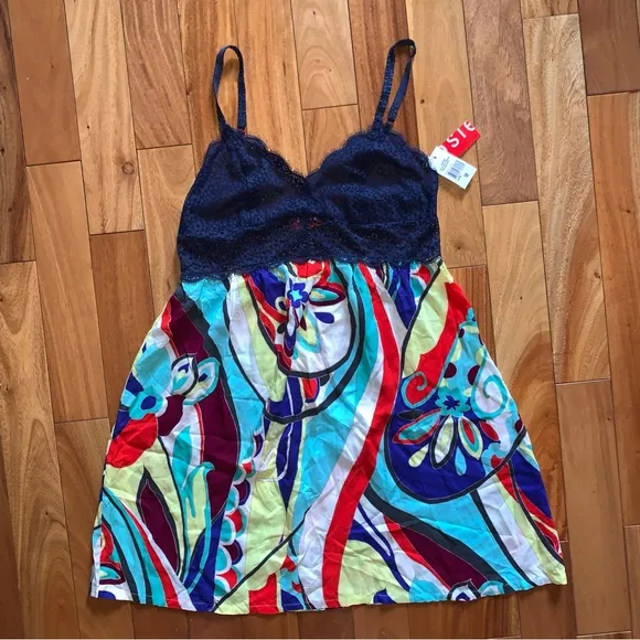 NWT Josie Natori Mosaic Floral Lace Babydoll Chemise