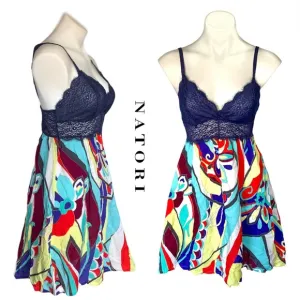 NWT Josie Natori Mosaic Floral Lace Babydoll Chemise