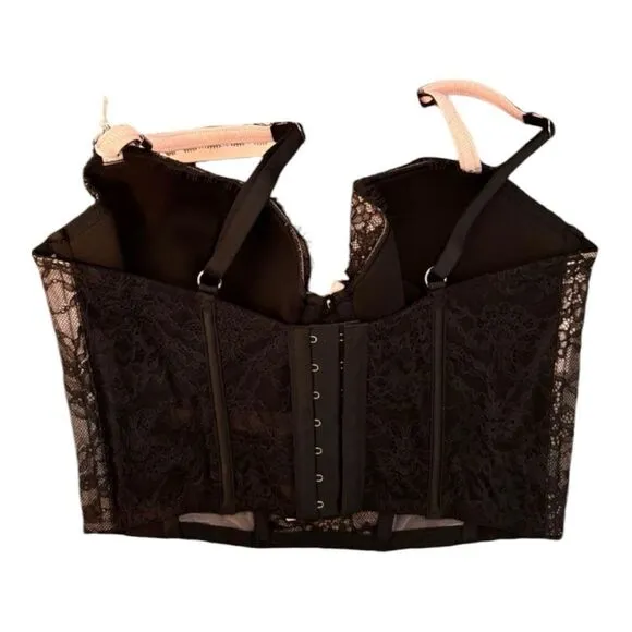 NWT Victoria’s Secret Black Lace Longline Bustier Bra - Size S-DD