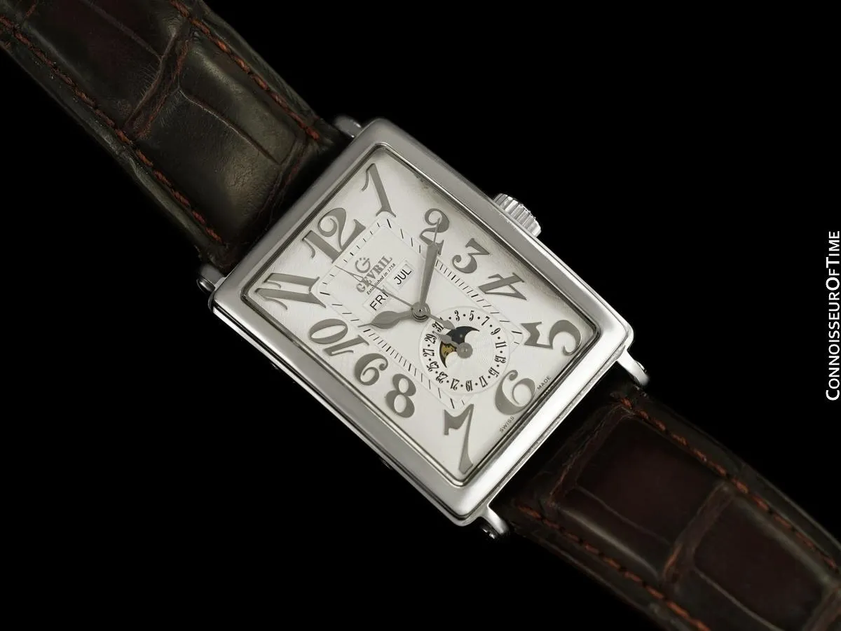 Owned & Loved By Martin Sheen - Gevril Avenue of Americas Massive Mens Steel Annual Calendar Moonphase Watch