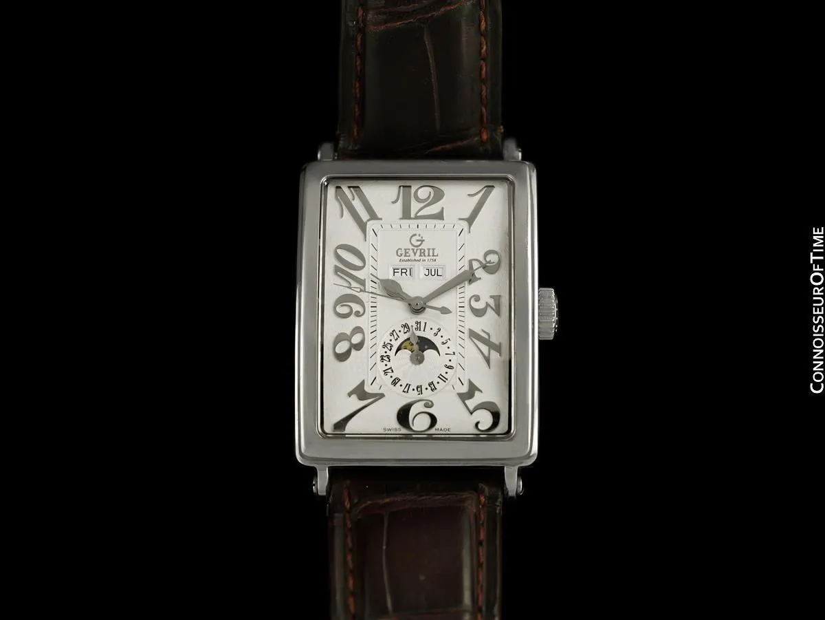 Owned & Loved By Martin Sheen - Gevril Avenue of Americas Massive Mens Steel Annual Calendar Moonphase Watch