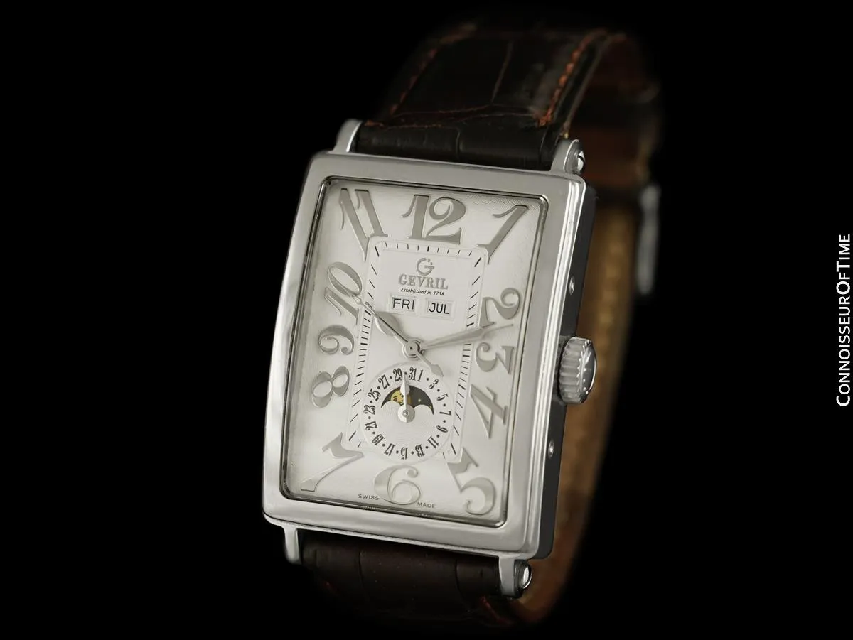 Owned & Loved By Martin Sheen - Gevril Avenue of Americas Massive Mens Steel Annual Calendar Moonphase Watch