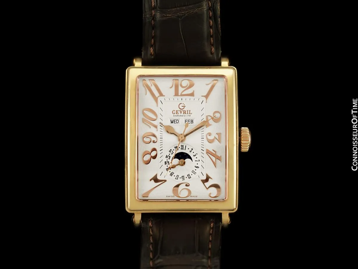 Owned & Loved By Martin Sheen - Magazine Worn Gevril Avenue of Americas Massive Mens 18K Rose Gold Annual Calendar Moonphase Watch