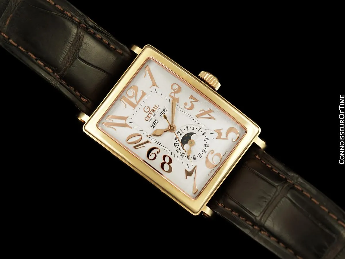 Owned & Loved By Martin Sheen - Magazine Worn Gevril Avenue of Americas Massive Mens 18K Rose Gold Annual Calendar Moonphase Watch
