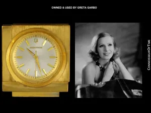 OWNED & USED BY GRETA GARBO - 1960's Bulova Accutron Brass Desk Clock with COA