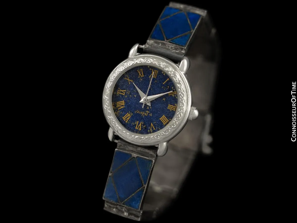 OWNED & WORN BY BETTY WHITE - Lapis Lazuli & Sterling Silver Vintage Wristwatch
