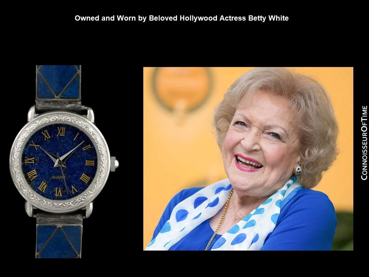 OWNED & WORN BY BETTY WHITE - Lapis Lazuli & Sterling Silver Vintage Wristwatch