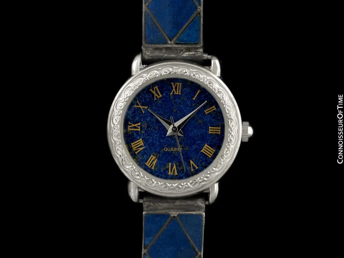 OWNED & WORN BY BETTY WHITE - Lapis Lazuli & Sterling Silver Vintage Wristwatch