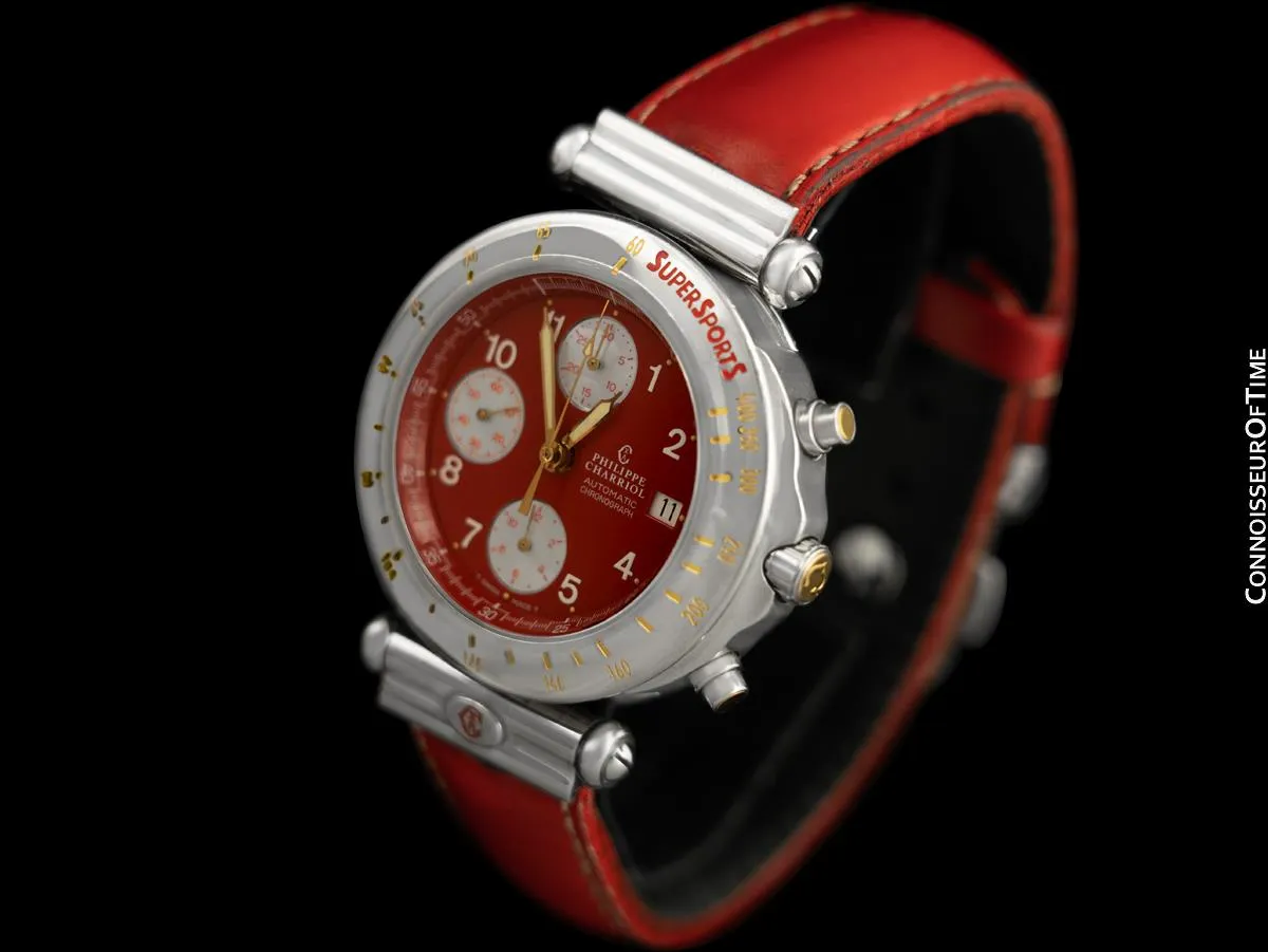 Owned by Siegfried & Roy with Photo - Philippe Charriol Mens Red Chronograph Stainless Steel Watch