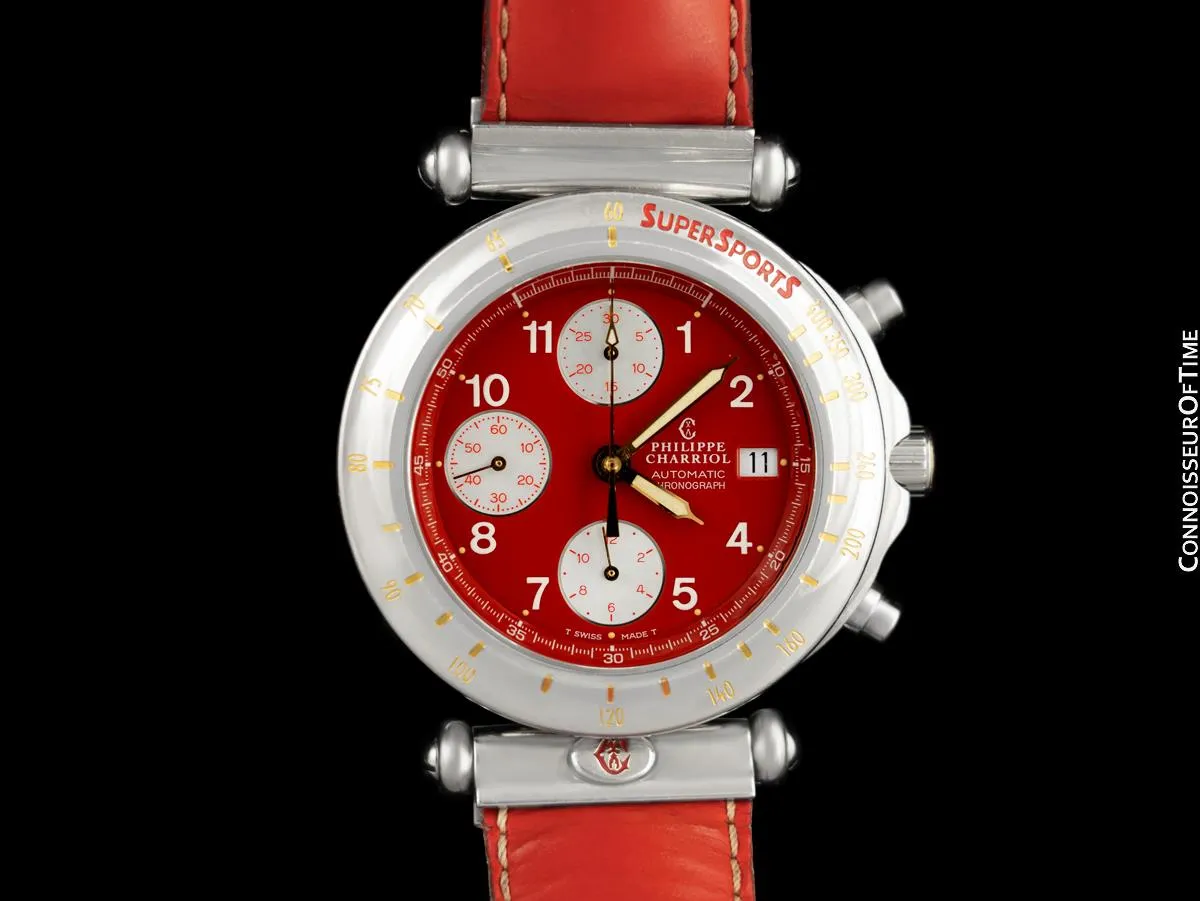 Owned by Siegfried & Roy with Photo - Philippe Charriol Mens Red Chronograph Stainless Steel Watch