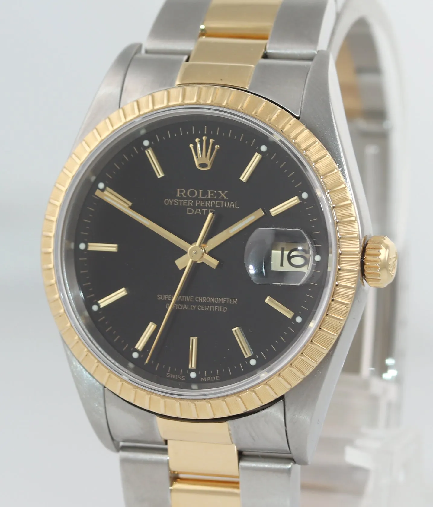 PAPERS 2013 Rolex Service Oyster Date 18k Gold Steel 34mm 15223 Black Watch Box