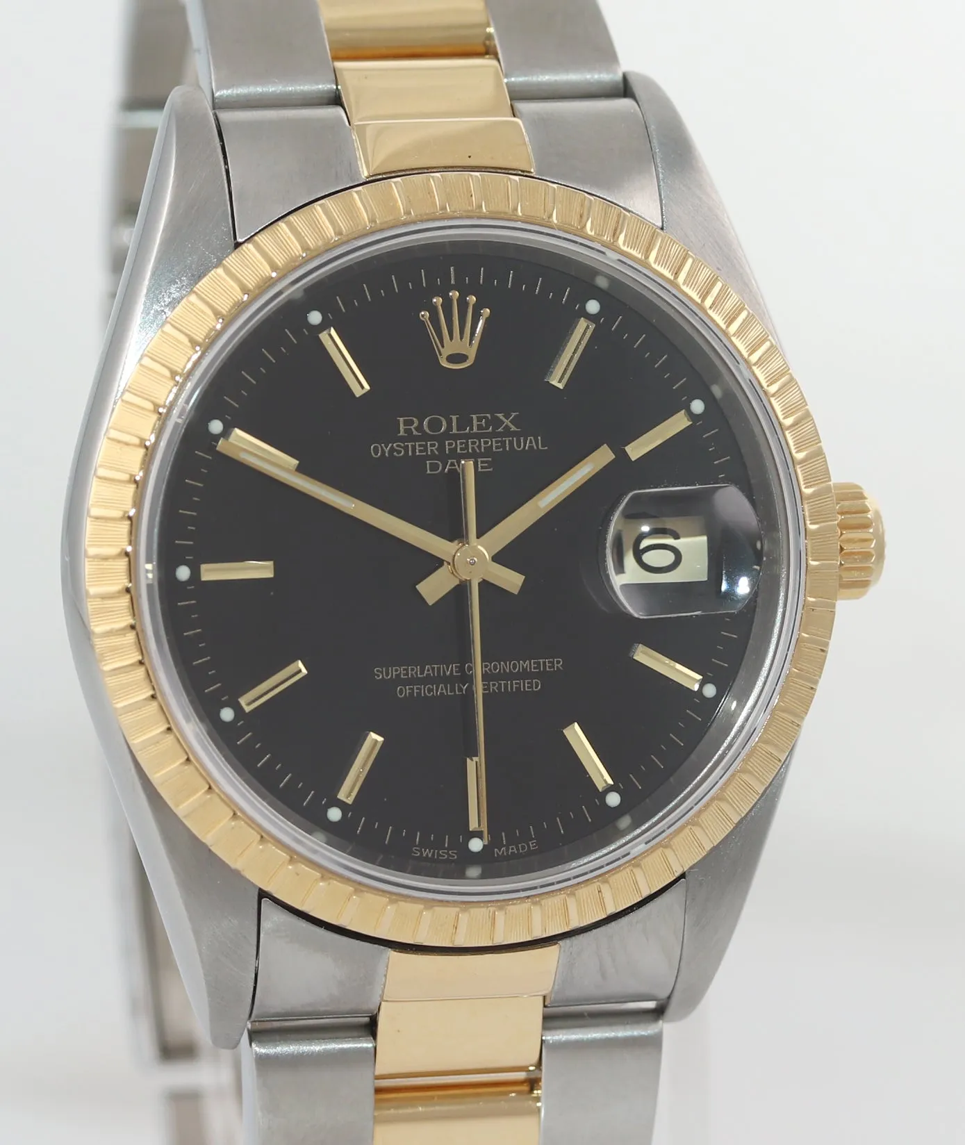 PAPERS 2013 Rolex Service Oyster Date 18k Gold Steel 34mm 15223 Black Watch Box