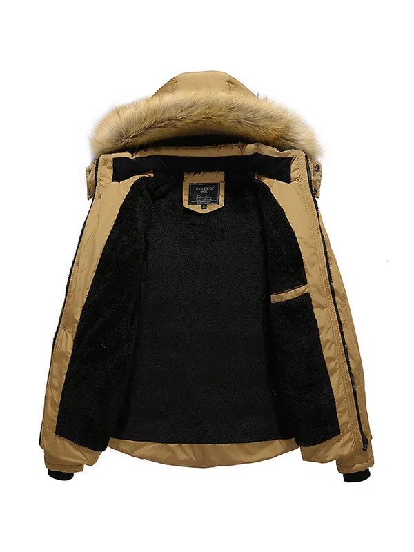 Patchwork Hooded Fur Collar Cotton Jacket Coat