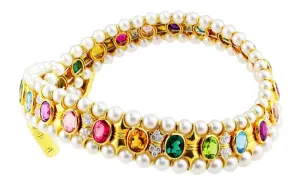 Pearl Diamond Colored Stone Choker Necklace