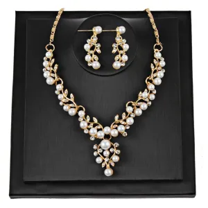 Pearl Rhinestone Necklace   Earrings