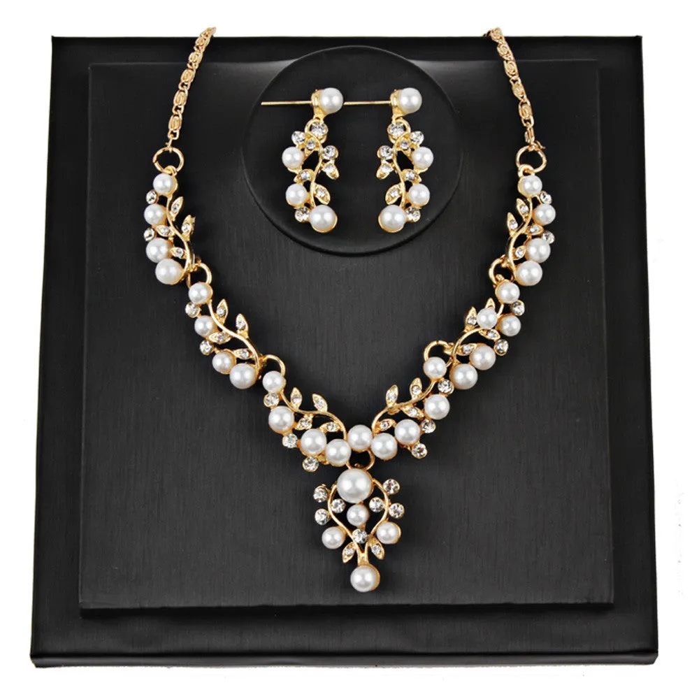 Pearl Rhinestone Necklace   Earrings