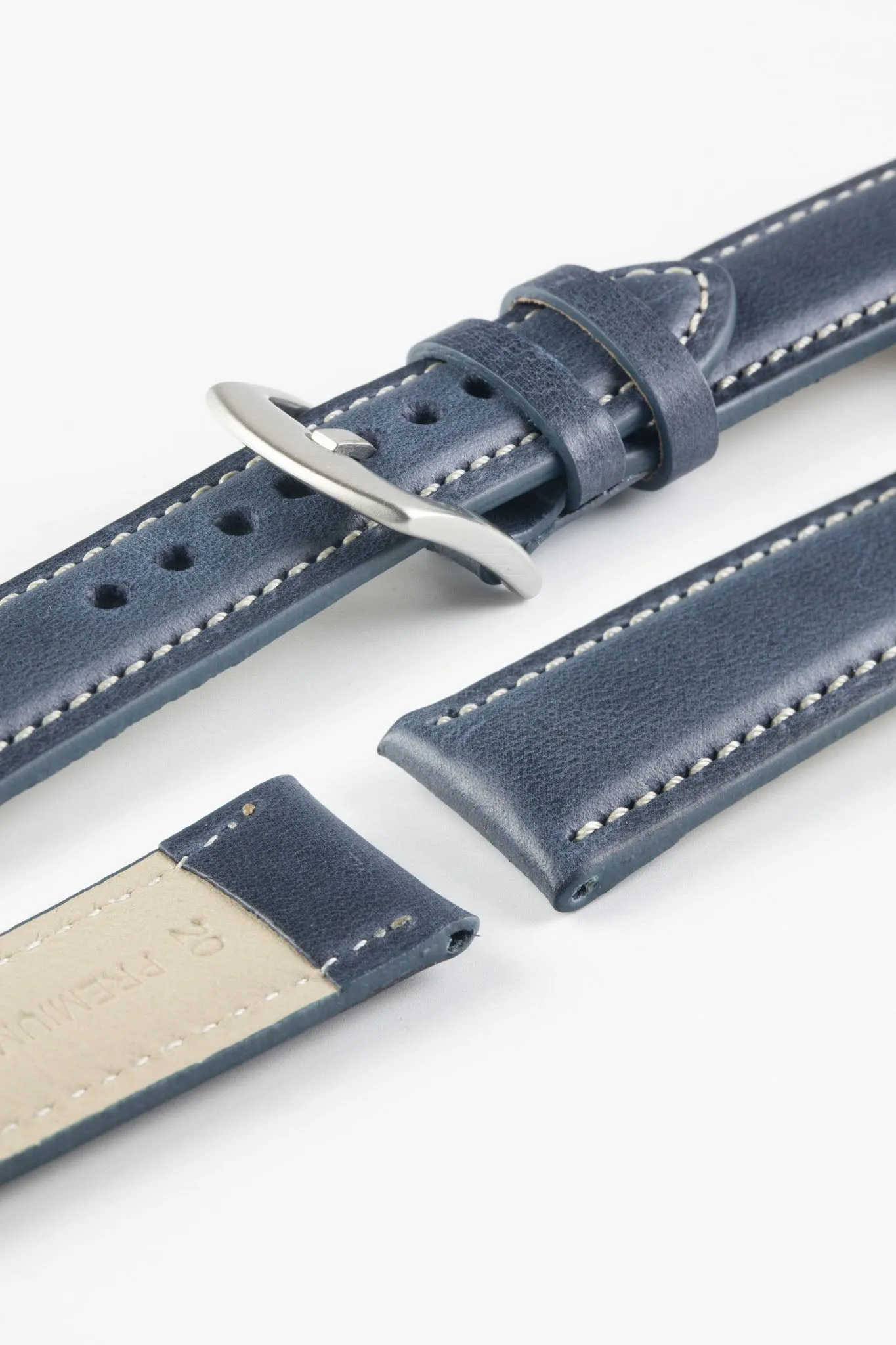 Pebro CADW Padded Vintage Leather Watch Strap in DARK BLUE