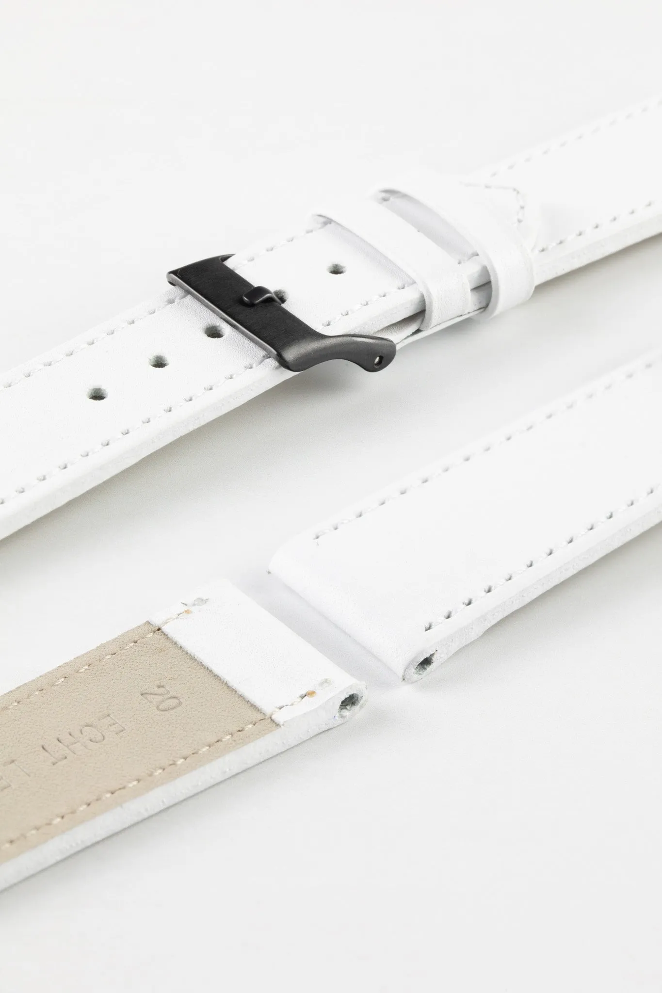 Pebro CLASSIC Unpadded Calfskin Leather Watch Strap in WHITE