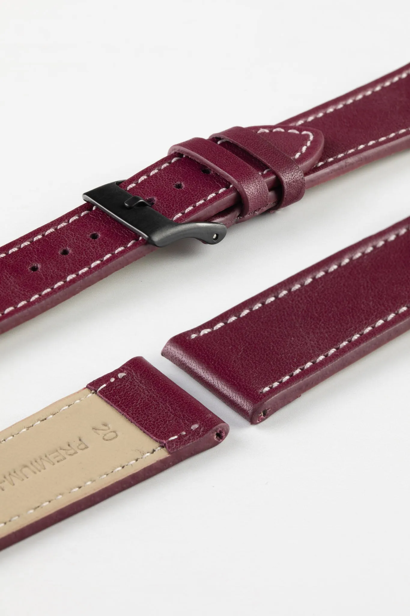 Pebro CLASSIC Unpadded Calfskin Leather Watch Strap in WINE RED