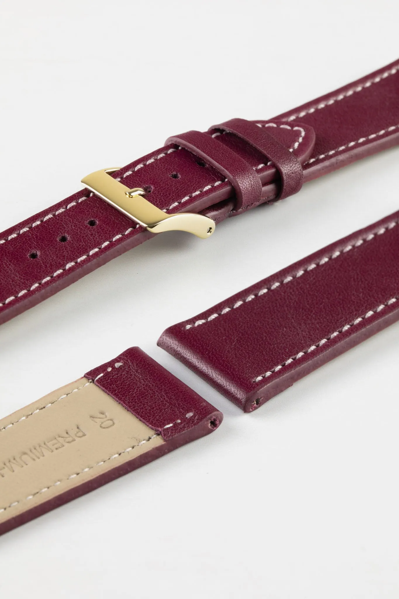 Pebro CLASSIC Unpadded Calfskin Leather Watch Strap in WINE RED