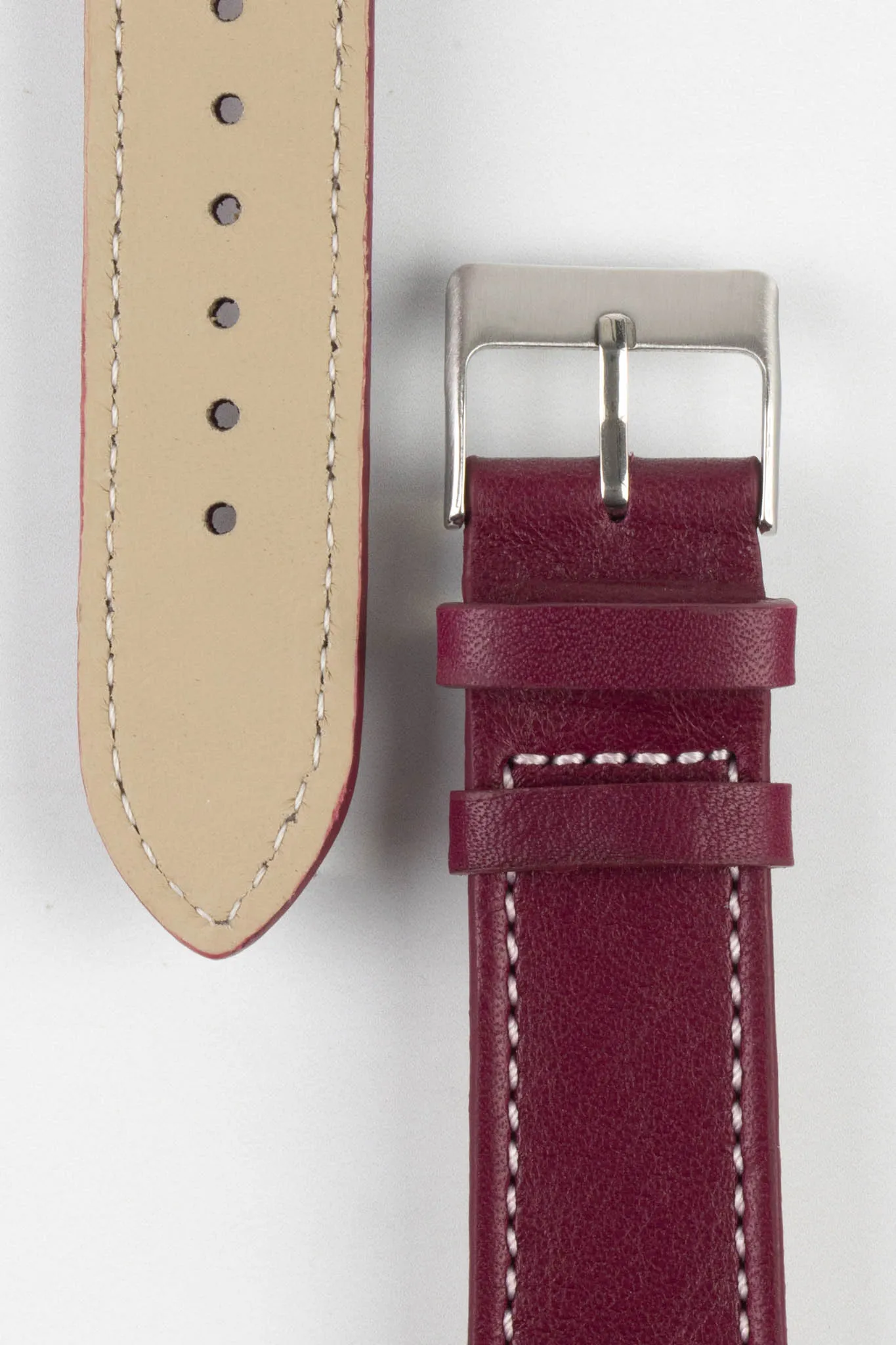 Pebro CLASSIC Unpadded Calfskin Leather Watch Strap in WINE RED