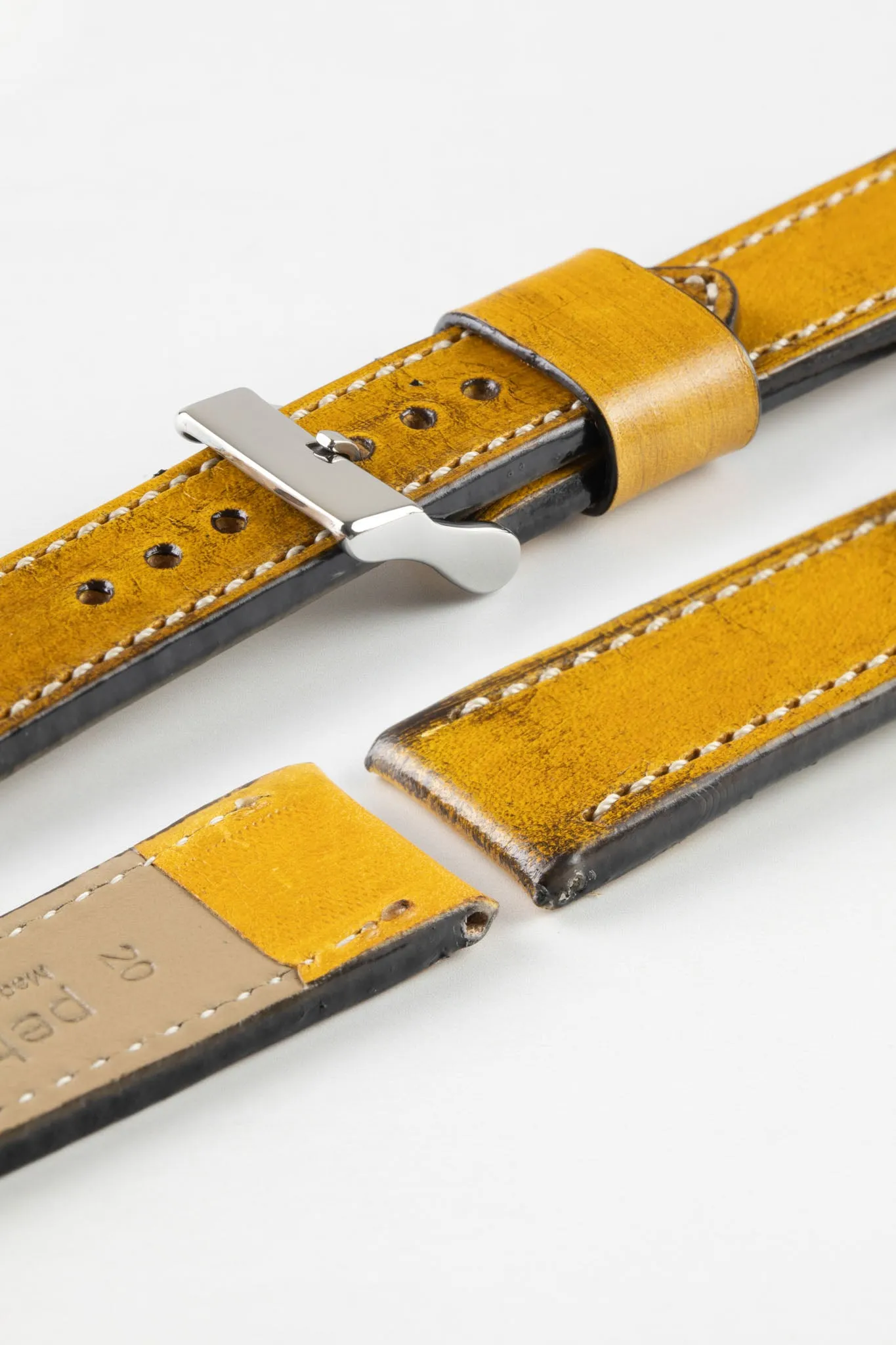 Pebro HISTORIC Hand-Finished Leather Watch Strap in YELLOW
