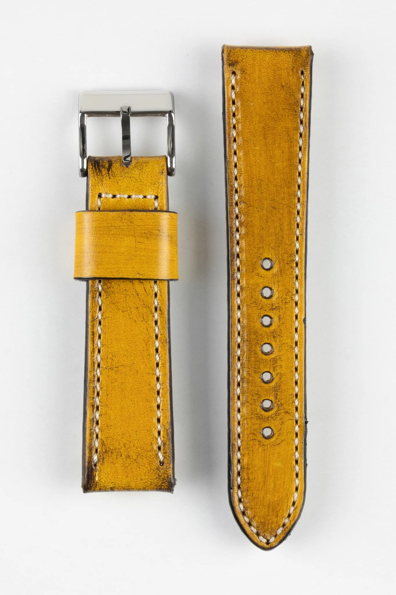 Pebro HISTORIC Hand-Finished Leather Watch Strap in YELLOW