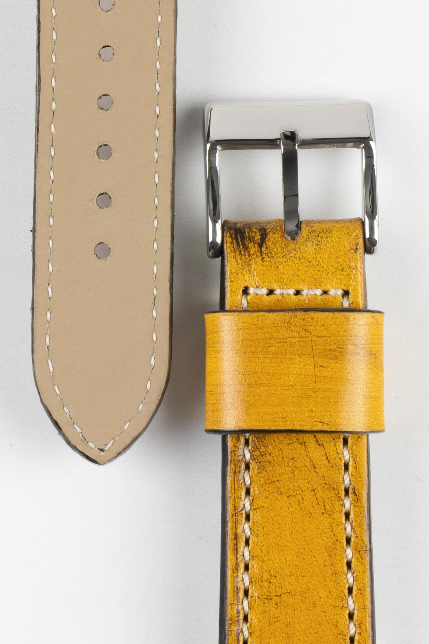 Pebro HISTORIC Hand-Finished Leather Watch Strap in YELLOW