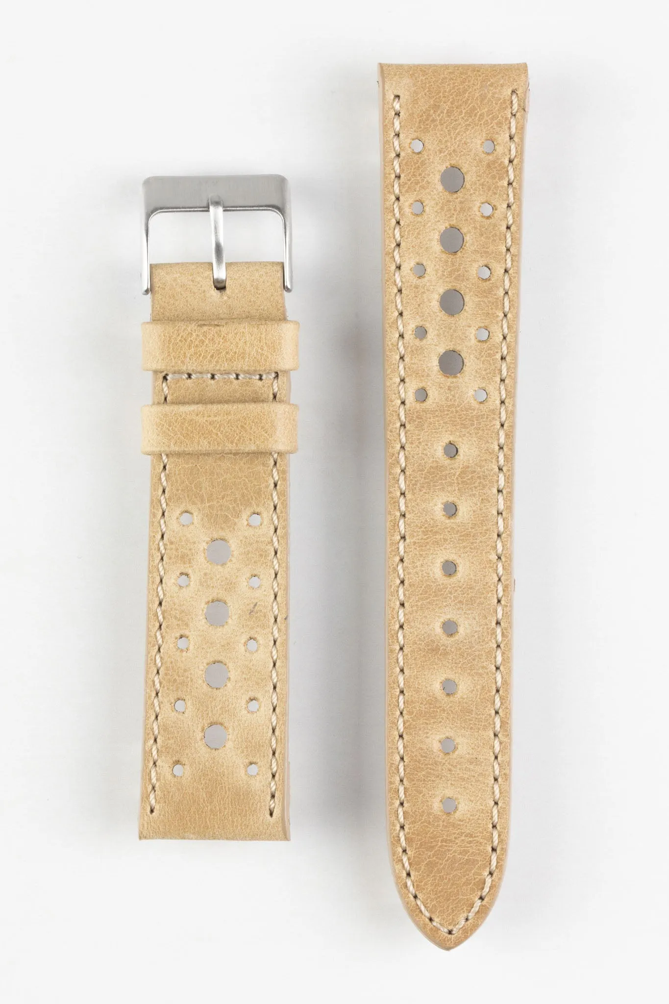 Pebro RACING Perforated Leather Watch Strap in LIGHT SAND