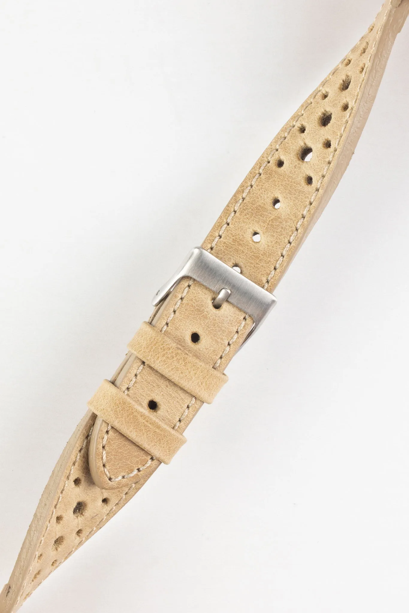 Pebro RACING Perforated Leather Watch Strap in LIGHT SAND