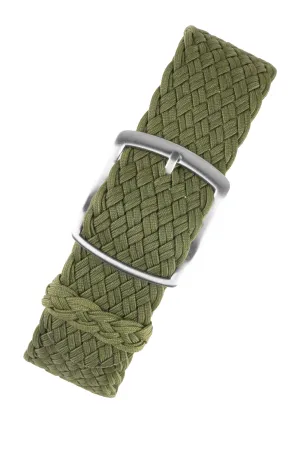 PERLON Double Yarn Braided One Piece Watch Strap & Buckle in ARMY GREEN