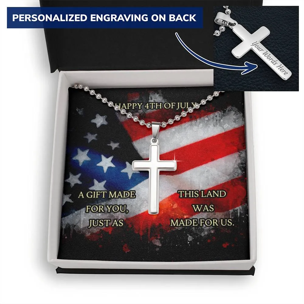 Personalized Independence Day Cross Necklace Gift For Husband