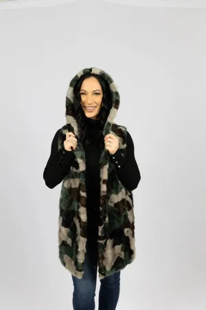 Pieced Mink Camouflage Vest Reversible to Black Taffeta