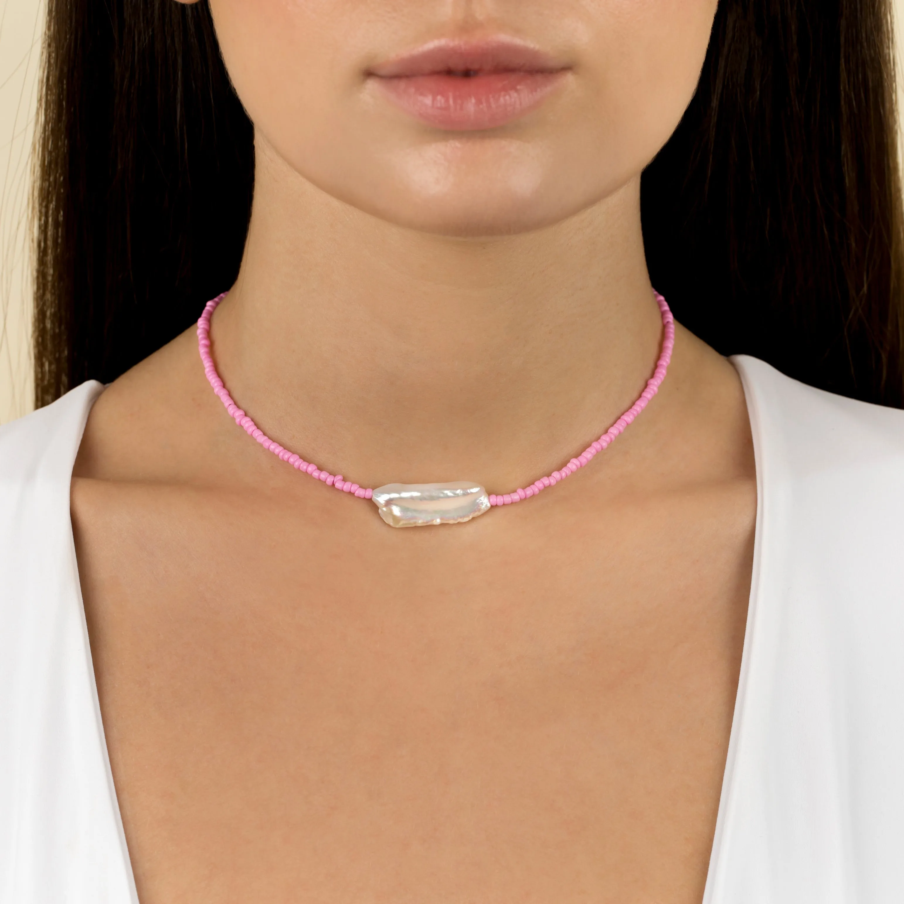 Pink Baroque Pearl Beaded Choker