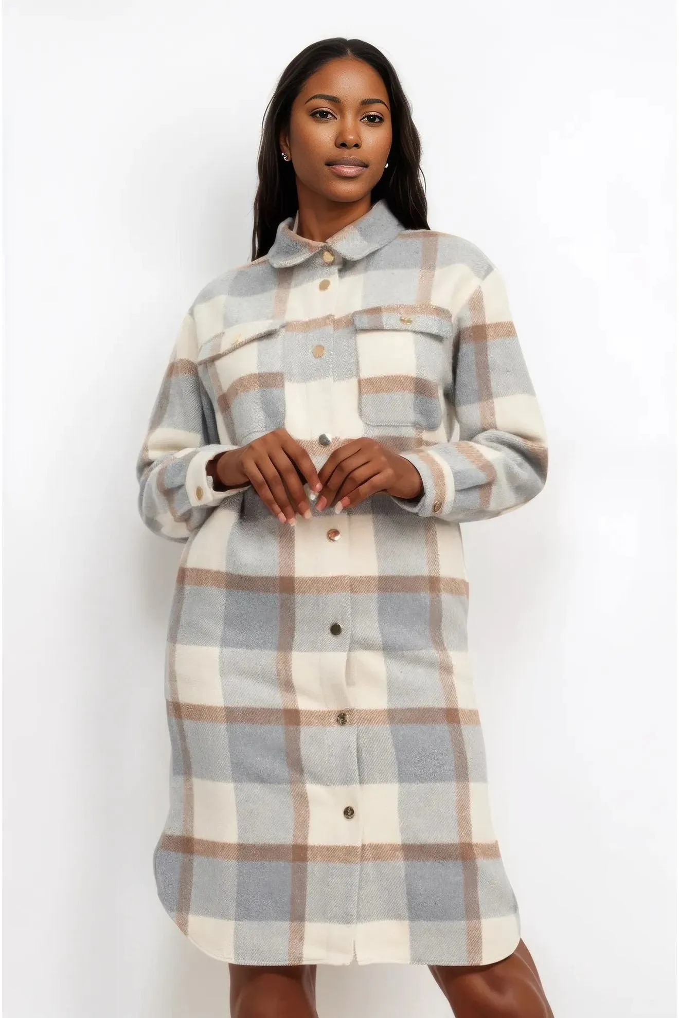 Plaid Buttoned Shacket Coat