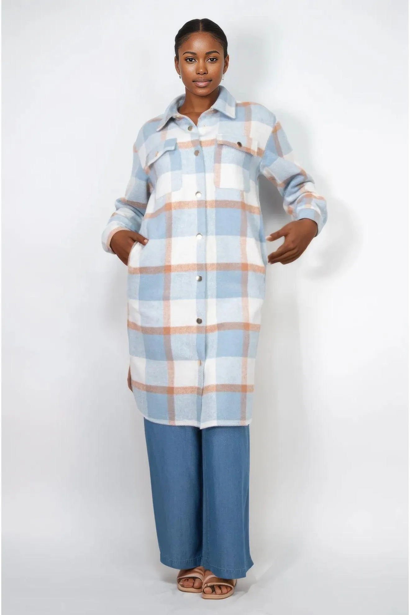 Plaid Buttoned Shacket Coat