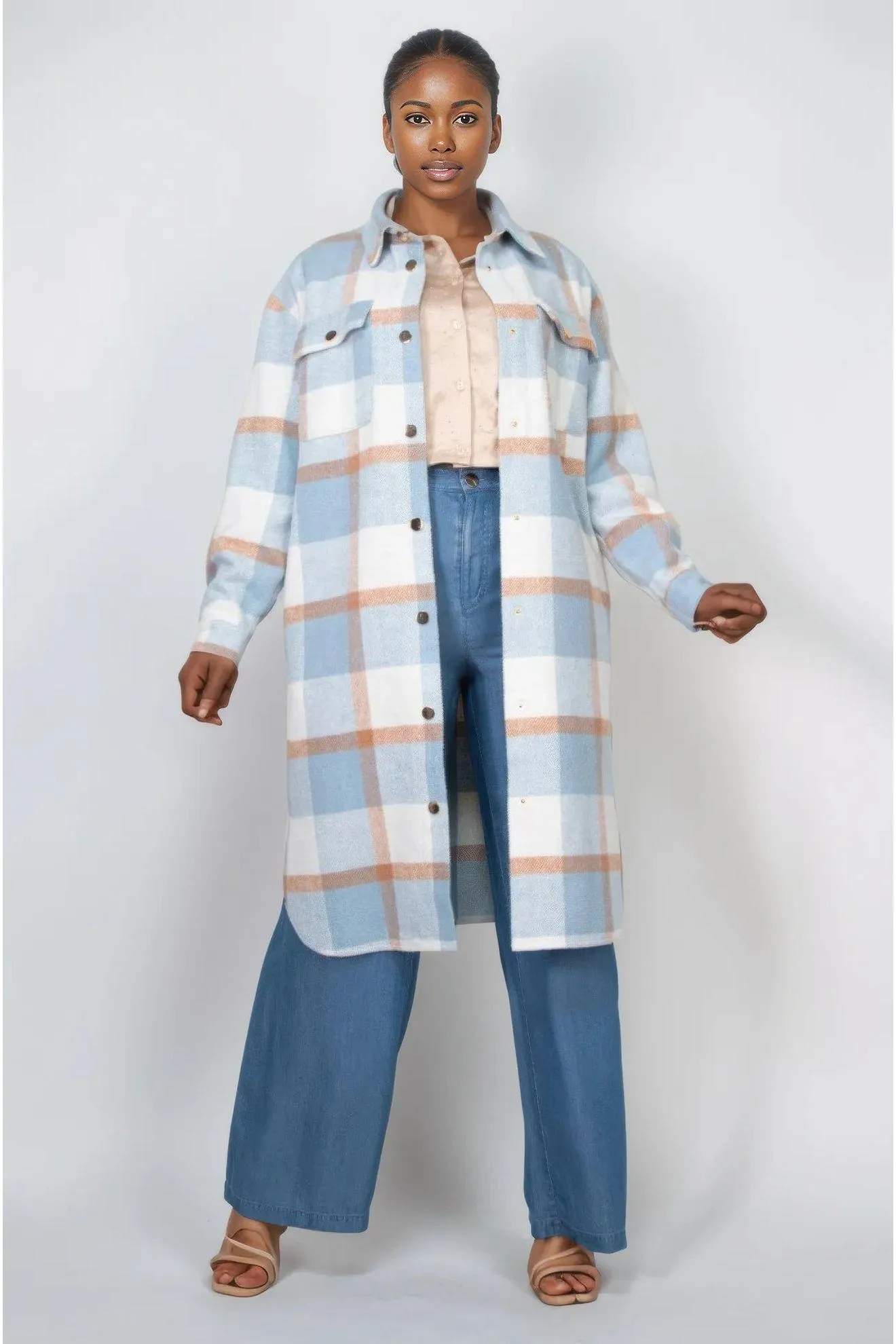 Plaid Buttoned Shacket Coat