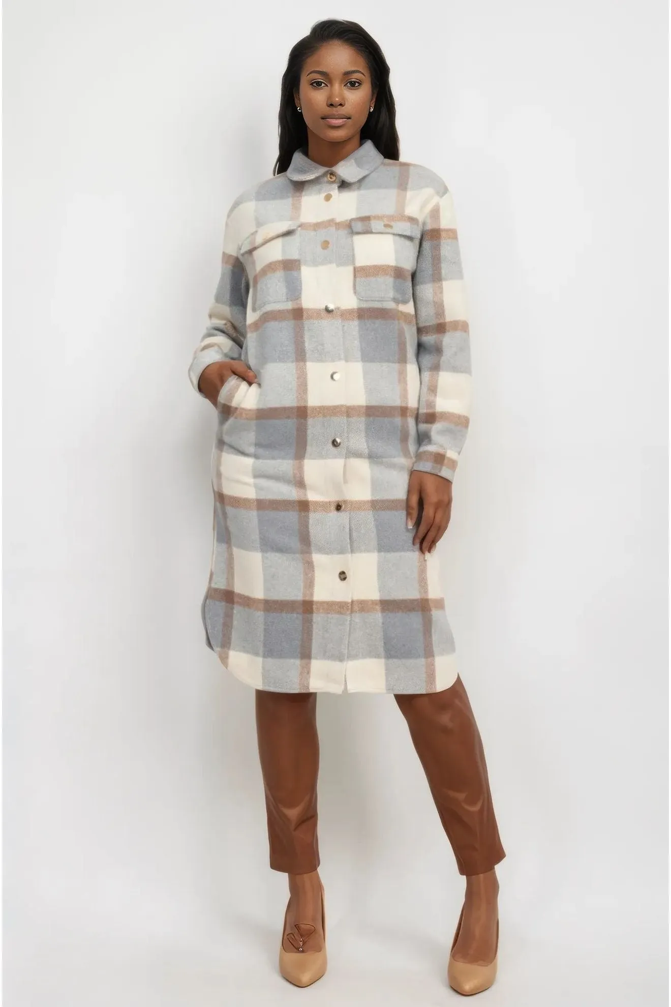 Plaid Buttoned Shacket Coat