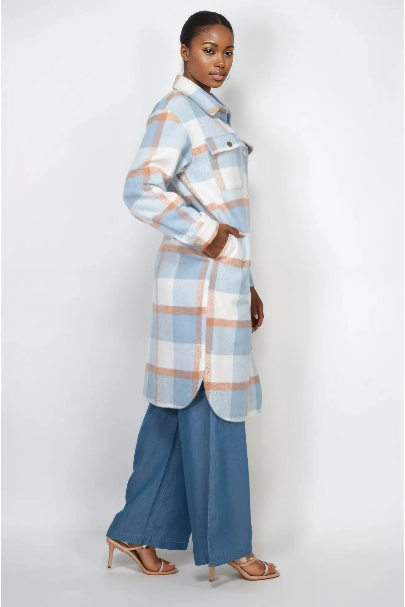 Plaid Buttoned Shacket Coat