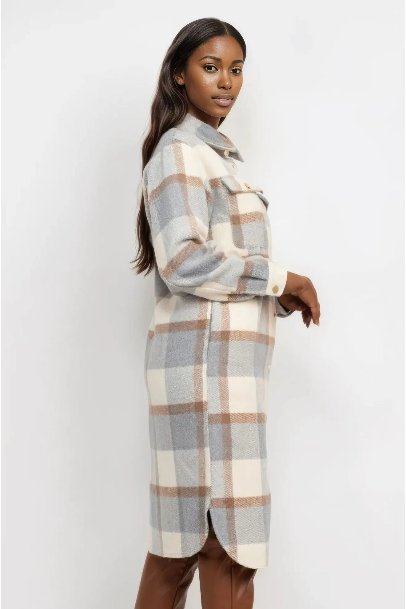 Plaid Buttoned Shacket Coat