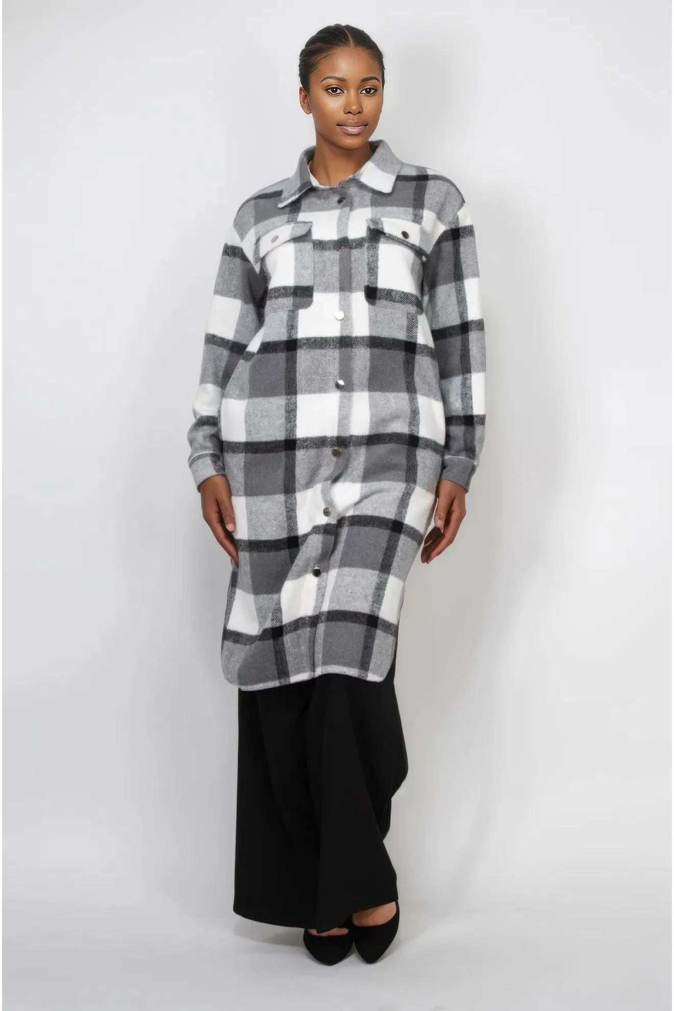 Plaid Buttoned Shacket Coat