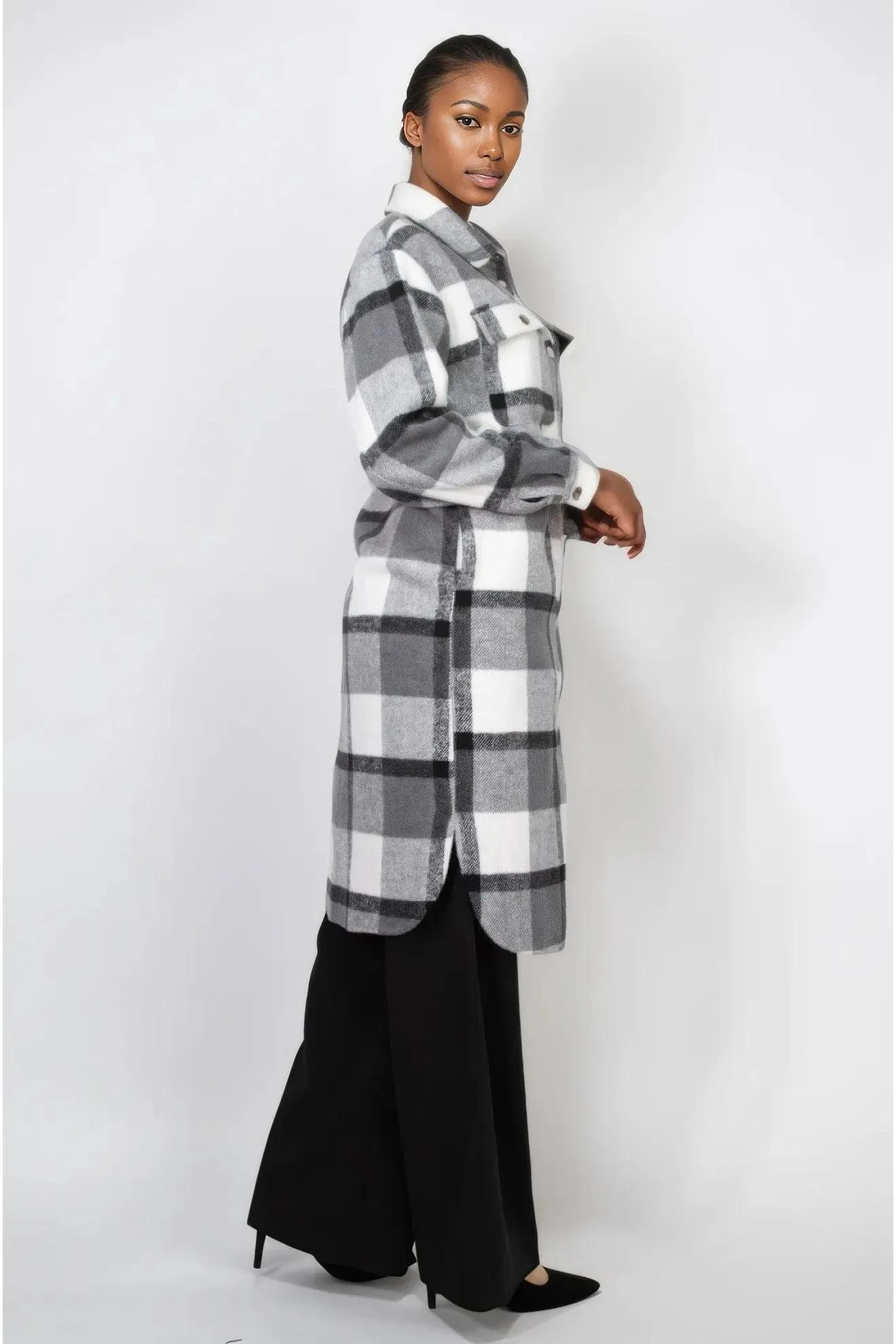 Plaid Buttoned Shacket Coat