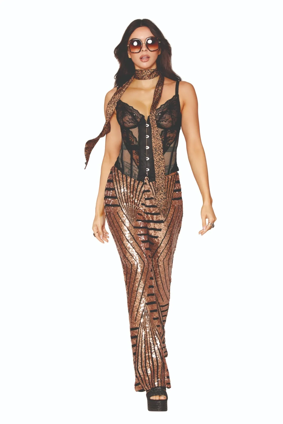 Playful Lace Bustier and Fishnet G-string