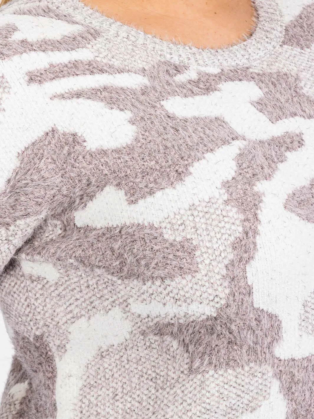 PLUS SIZE LONG SLEEVES PULLOVER HIGH-LOW COLORBLOCK CAMO PRINT SWEATER