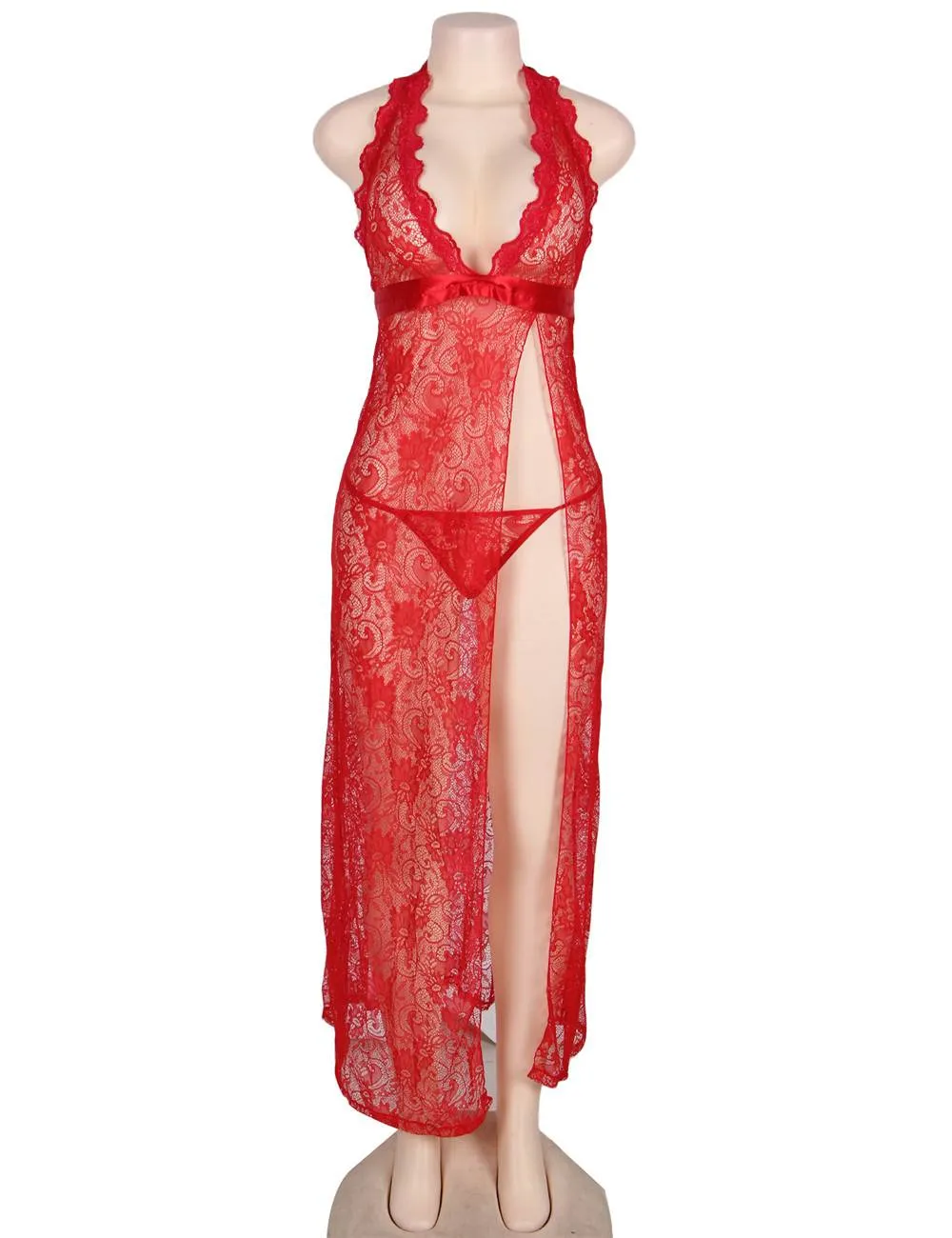 Plus Size Red Backless Halter Dress