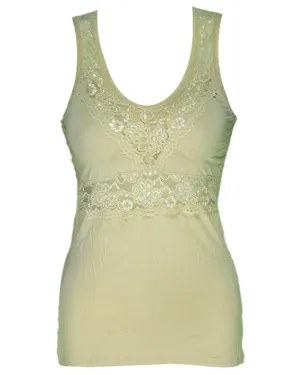 Premium Embroidered Camisole Padded With Lace - Skin Color - 8783