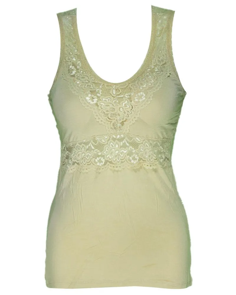 Premium Embroidered Camisole Padded With Lace - Skin Color - 8783