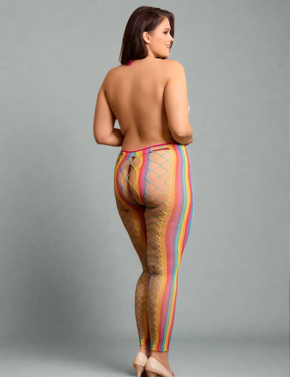 Rainbow Bodystocking - Halter Backless Mesh Hollow Out